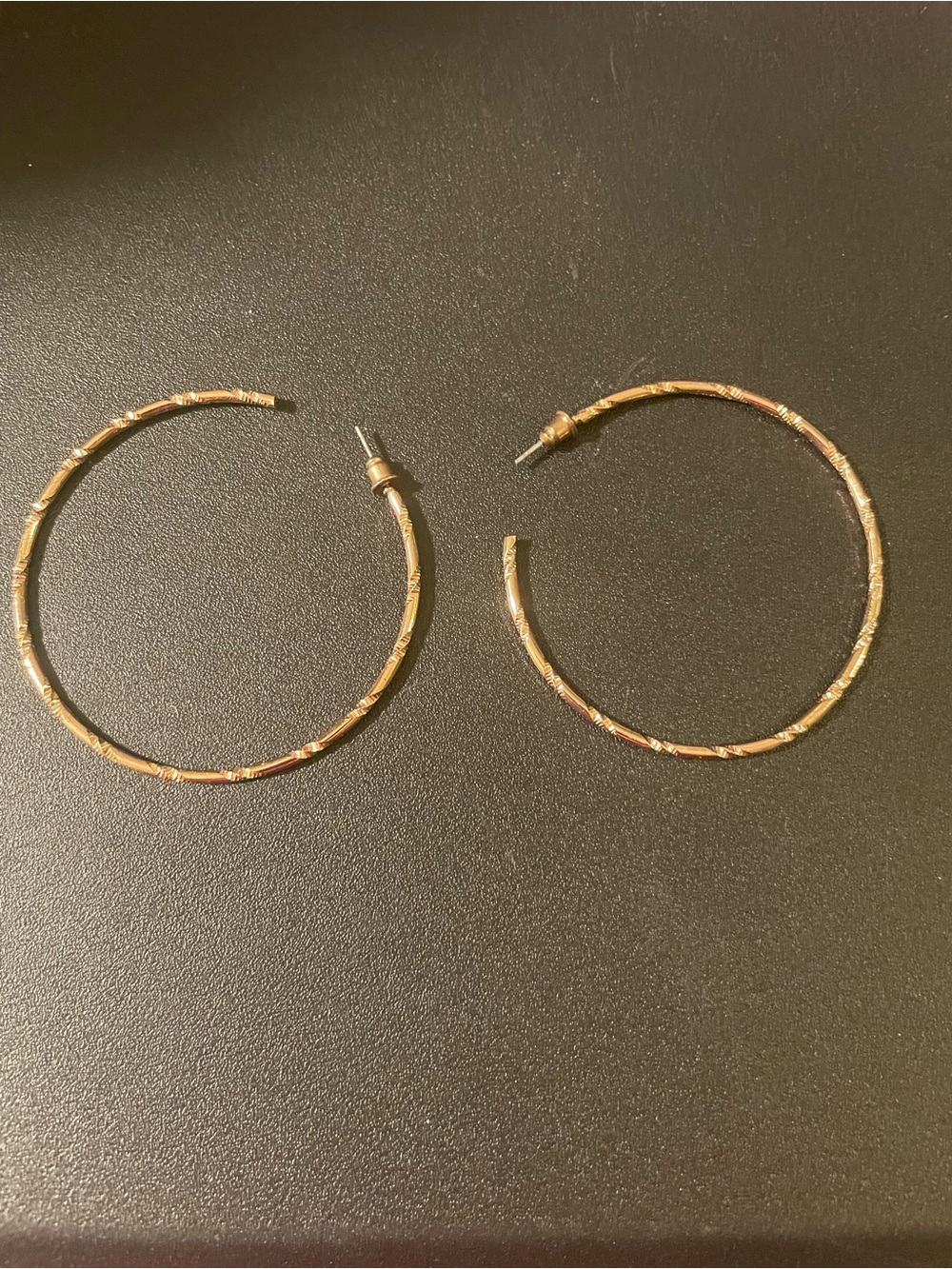 Gold Toned Textured Hoop Earrings - Women's Jewelry